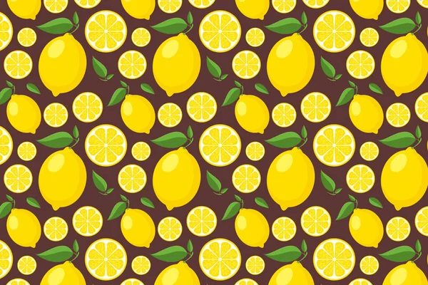 茶色のレモンのパターン 鮮やかな黄色の果実の背景 — ストック写真