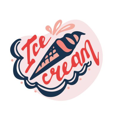 El yazısıyla yazılmış dondurma beyaza izole edilmiş.