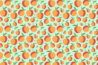 Yeşil bir arka planda nektarin deseni. Parlak meyve arkaplanı