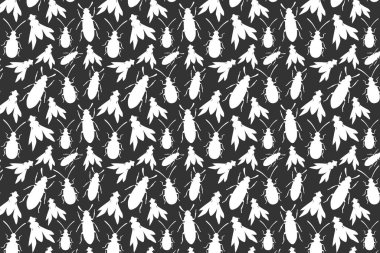 Beyaz böcek şeklinde. Beyaz böcekler siyah arkaplanda deseni şekillendirirler.