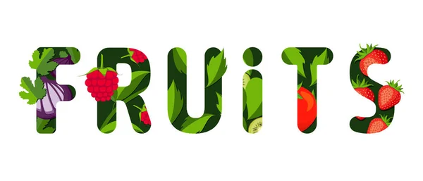 Fruits Word Concept Green Letters Fruits — Stock Photo, Image