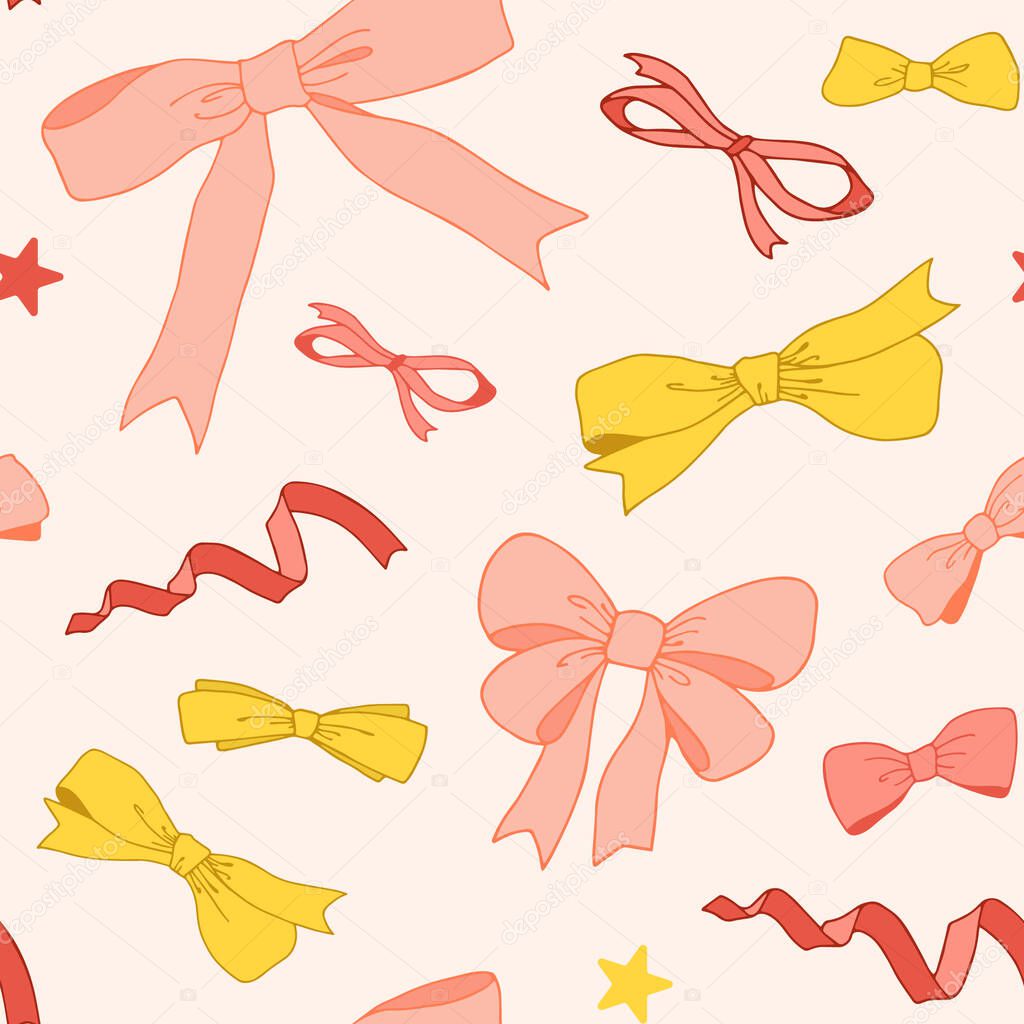 Seamless bow pattern. Hand-drawn colorful bows.