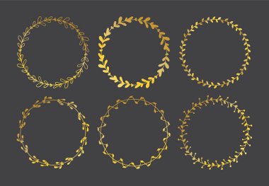 Çizilmiş çerçeveler. Çiçek dekoratif altın yuvarlak çerçeveler