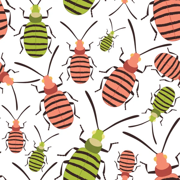 Käfer Bunte Nahtlose Muster Auf Weiß Insekten Sommer Hintergrund — Stockfoto