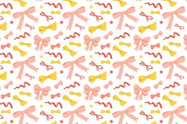 Hoş bir fiyonk. El çizimi renkli yay arkaplanı.