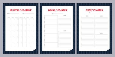 Bir grup planlamacı. Aylık, haftalık, günlük planlayıcı.