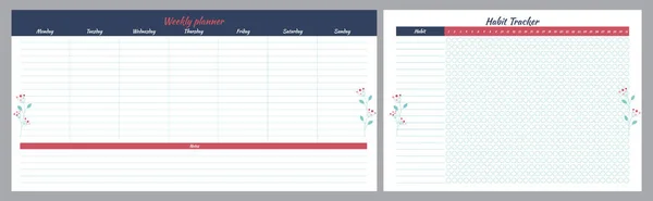 Set Van Planners Met Bloemmotief Wekelijkse Habit Tracker — Stockvector