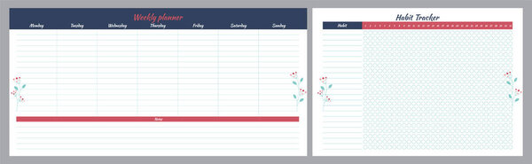 Комплект планировщиков с цветочным дизайном. Weekly and Habit Tracker