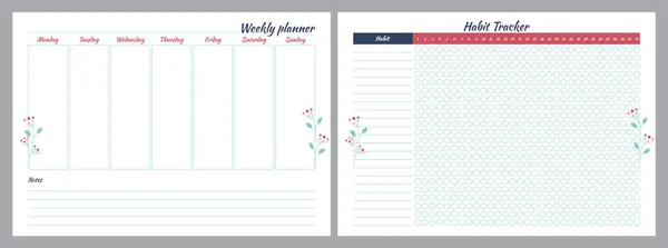 Комплект Планировщиков Цветочным Дизайном Weekly Habit Tracker — стоковый вектор