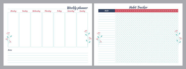 Комплект планировщиков с цветочным дизайном. Weekly and Habit Tracker