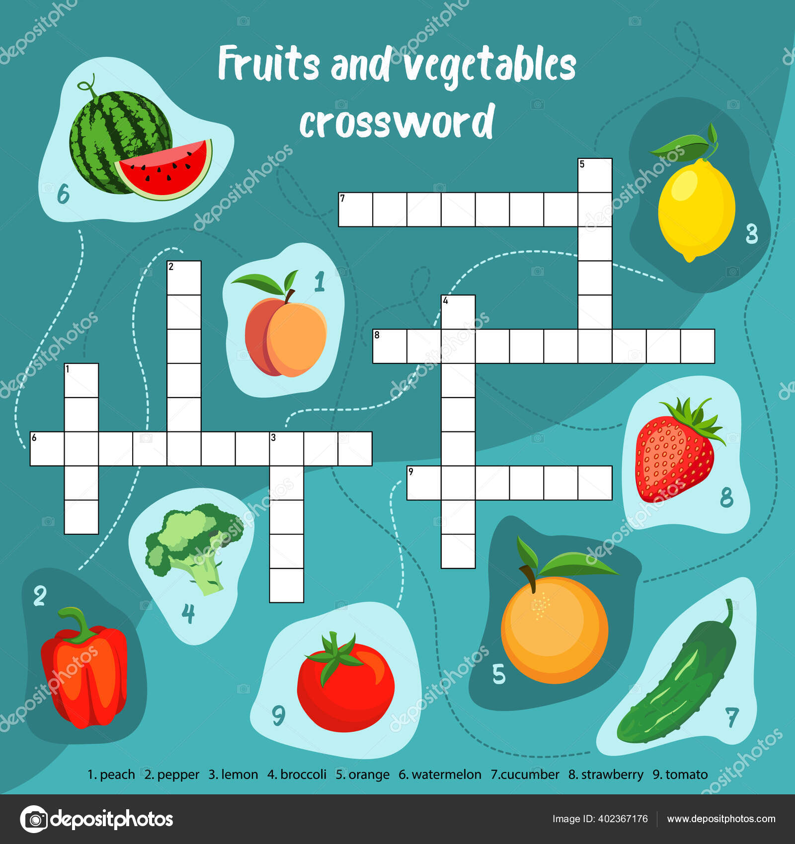 Obst Gemüse Kreuzworträtsel Für Kinder lizenzfreie