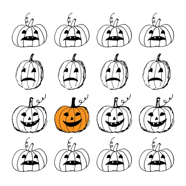 Carte Vœux Halloween Mignon Dessiné Main Citrouilles Noires Blanches — Image vectorielle