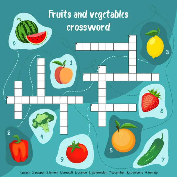 Groenten Fruit Kruiswoordpuzzel Voor Kinderen — Stockvector