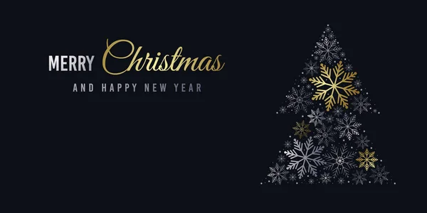 İçinde kar taneleri olan bir Noel kartı. Altın ve gümüş kar taneli siyah bayrak