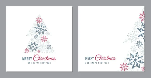 Χριστουγεννιάτικες Κάρτες Vector Νιφάδες Χιονιού Μπλε Και Κόκκινες Νιφάδες Χιονιού — Διανυσματικό Αρχείο