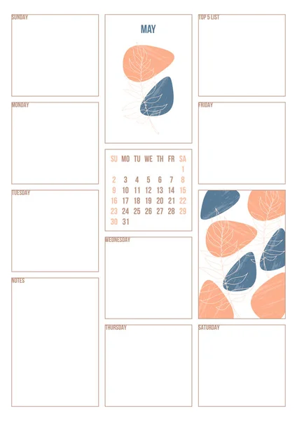 Wekelijkse Planner Met Abstract Bloemmotief Met Kalender — Stockfoto