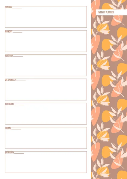 Planificador Semanal Con Diseño Floral Abstracto Con Calendario — Foto de Stock