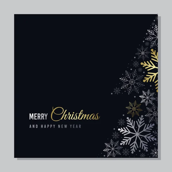 Vektoros Karácsonyi Üdvözlőlap Hópelyhekkel Ezüst Arany Hópelyhek Fekete Háttér — Stock Vector