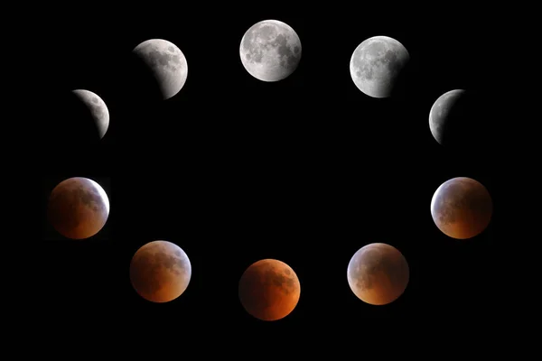 Full moon (top) partial-total-mid eclipse phases observed on 15-16 June 2011 at Bahrain