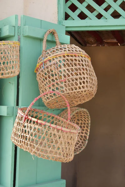 Beautiful date palm leaves woven basket and birds cage
