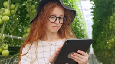 Serada Tablet Kullanan veya Oynayan Genç Kadın. Sıcak Evde Büyüyen Yeşil Bitki.