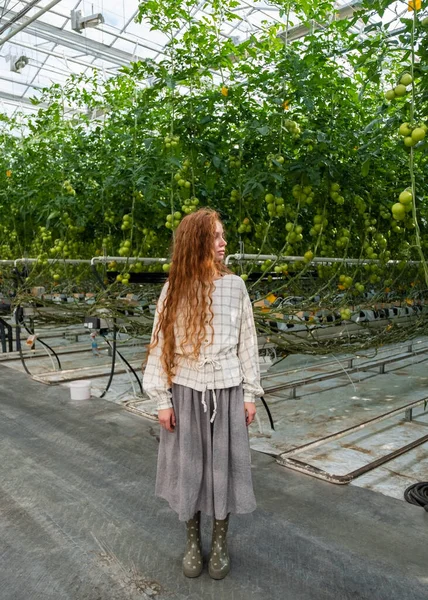 Вчений оглядає рослини. Жінка-агроном у теплиці. Портрет молодої жінки, що працює в садовому центрі. Жінка-вчена — стокове фото