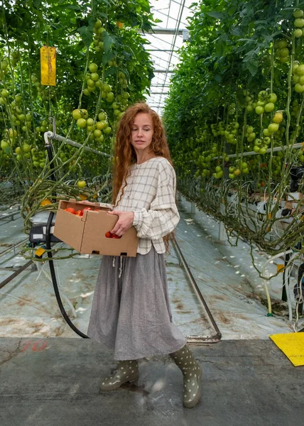 Wissenschaftler inspizieren Pflanzen. Agronomin im Gewächshaus. Porträt einer jungen Frau, die im Gartencenter arbeitet. Wissenschaftlerin — Stockfoto