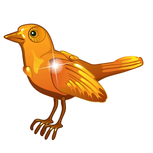 Goldglänzende Vogelfigur. Dekorationsobjekt aus Edelmetall im Cartoon-Stil isoliert auf weißem Hintergrund — Stockvektor