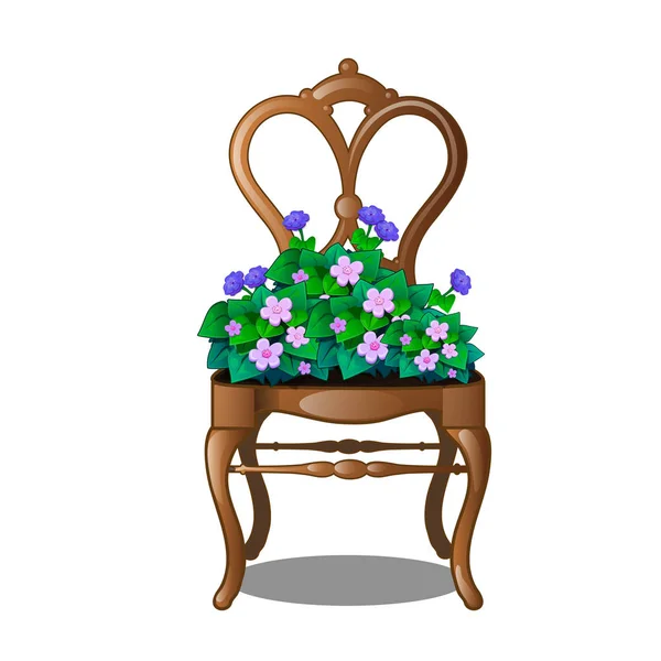 Vintage trä stol med blommor. Vektorillustration. — Stock vektor