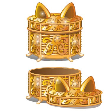 Yuvarlak hasır sepetleri kapakları ile kümesi. Vektör çizim.