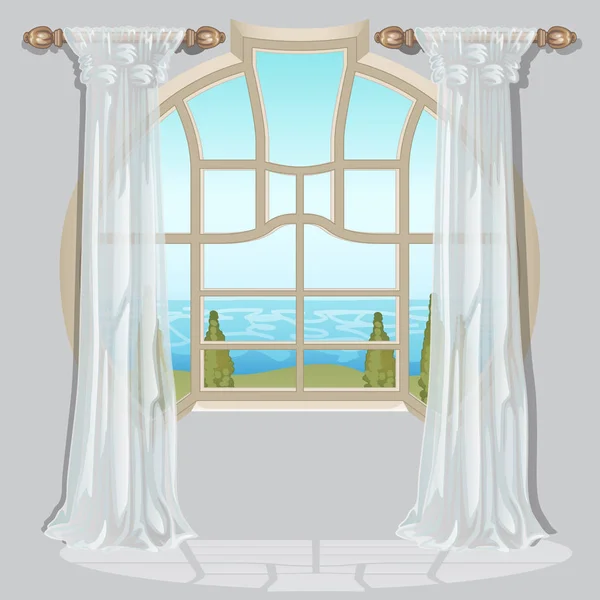 A cortina ornamentada no interior. Ilustração vetorial . — Vetor de Stock