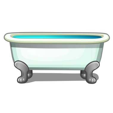 Çelik bacaklar beyaz bir arka plan üzerinde izole su ile dolu küvet. Vektör karikatür yakın çekim Şekil.