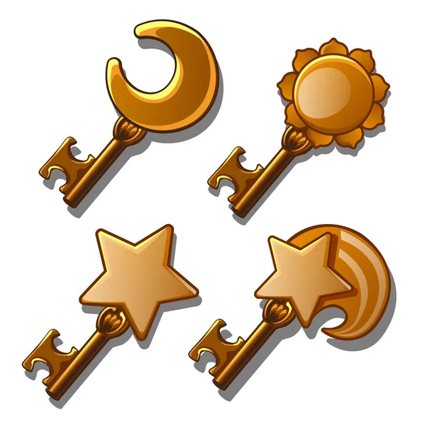 Set of gold keys on astronomical subjects. Vector illustration. — Stock Vector
