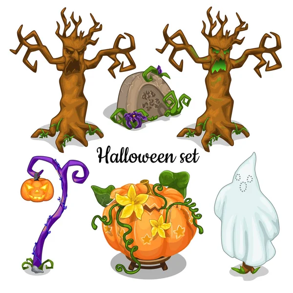 Conjunto de elementos para tarjetas de felicitación, carteles, invitaciones de fiesta Halloween. Ilustración vectorial . — Vector de stock