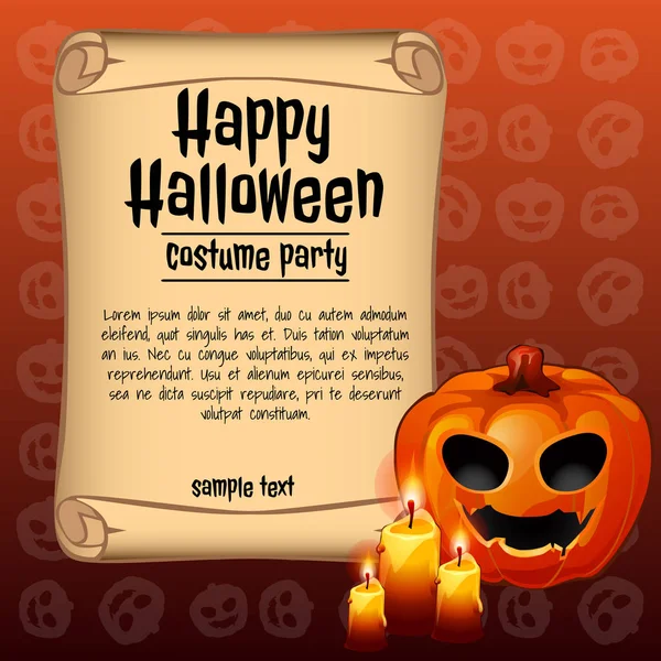 Cartel sobre el tema de la fiesta de Halloween. Boceto con espacio para texto en hoja de papel vieja. Ilustración vectorial . — Archivo Imágenes Vectoriales