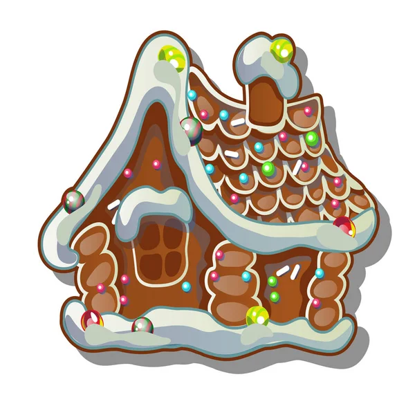 Cartoon maison rustique en bois en hiver. Maison de pain d'épice. Croquis pour carte de vœux, affiche festive ou invitations de soirée.Les attributs de Noël et du Nouvel An. Illustration en gros plan de dessin animé vectoriel . — Image vectorielle