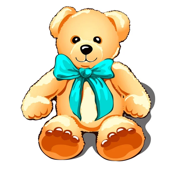 Teddybär mit türkisfarbener Schleife auf weißem Hintergrund. Vektorillustration. — Stockvektor