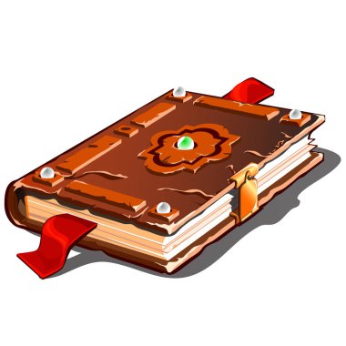 Beyaz arka plan üzerinde izole kahverengi kapak Vintage kitapta. Vektör karikatür yakın çekim Şekil.