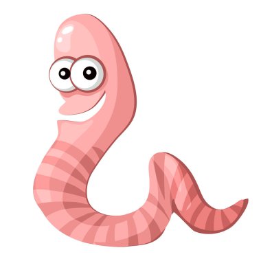 Fun cartoon earthworm isolated on a white background. Vector cartoon close-up illustration. clipart