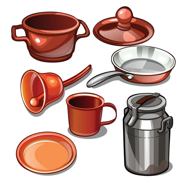 Tableware and household items made of metal isolated on a white background. Vector illustration. — Stock Vector