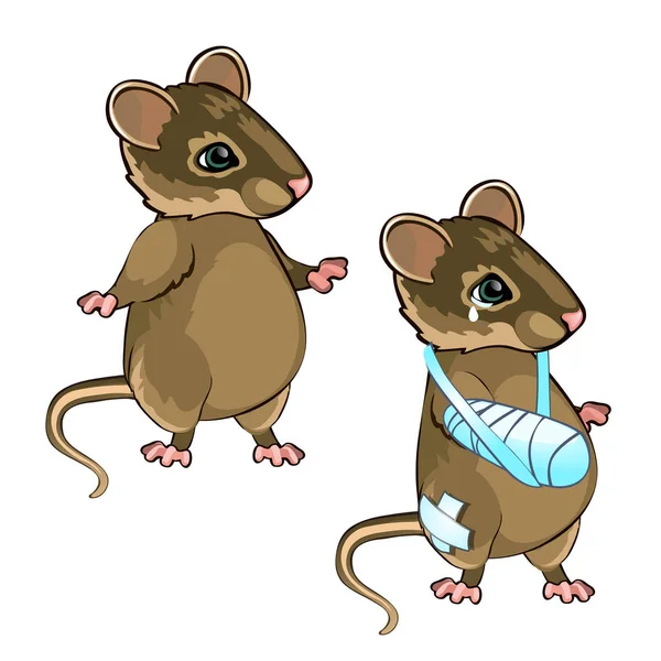 Rato saudável e doente isolado sobre fundo branco. Desenhos animados vetoriais ilustração close-up . — Vetor de Stock