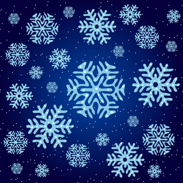 La textura en el tema de Navidad. Copos de nieve sobre fondo azul. Ilustración vectorial . — Vector de stock