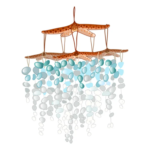 Decoración de estrellas de mar con piedras pulidas de color turquesa aisladas sobre fondo blanco. Ilustración vectorial . — Vector de stock