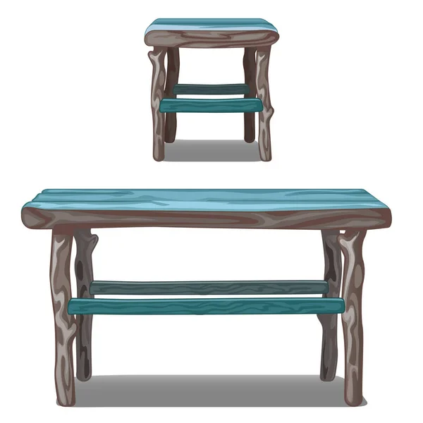Fából készült asztal és szék, az elszigetelt, fehér alapon türkiz halmaza. Rajzfilm vektor közeli illusztrációs. — Stock Vector