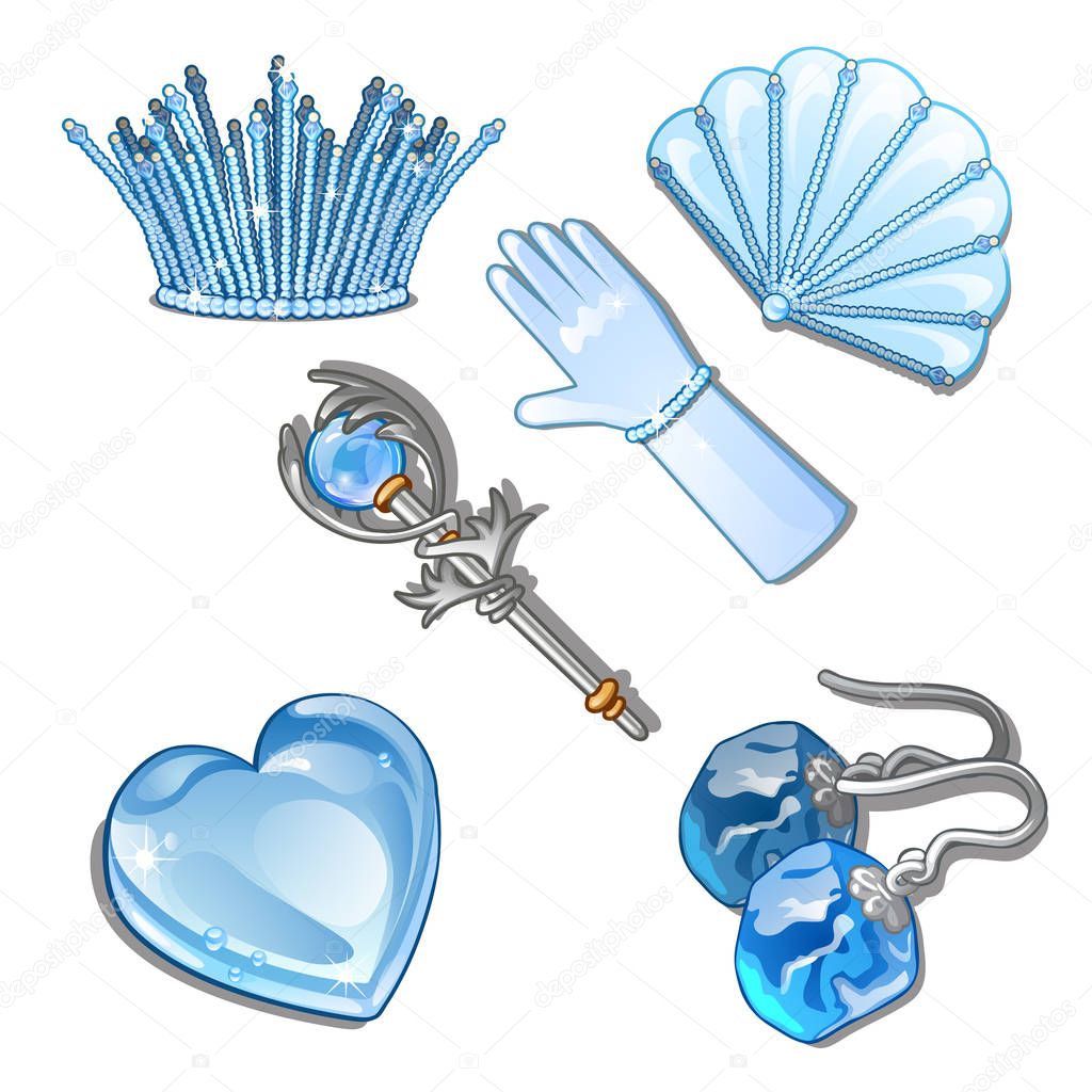The set of items and stylish decorations of ice isolated on a white background. Vector illustration.