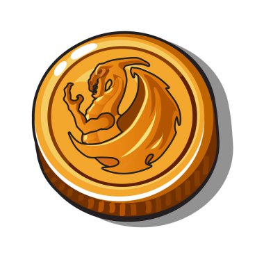 Görüntü izole beyaz zemin üzerinde bir ejderha ile altın sikke. Vektör çizim.