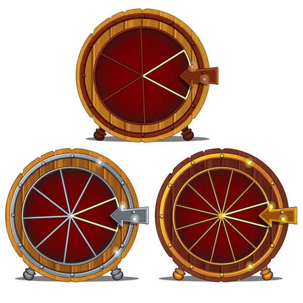 Una serie di ruote di legno di fortuna isolate su uno sfondo bianco. Illustrazione vettoriale . — Vettoriale Stock