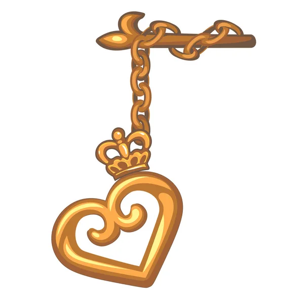 Pendentif décoratif sur la tringle à rideau d'un coeur en or isolé sur fond blanc. Illustration en gros plan de dessin animé vectoriel . — Image vectorielle