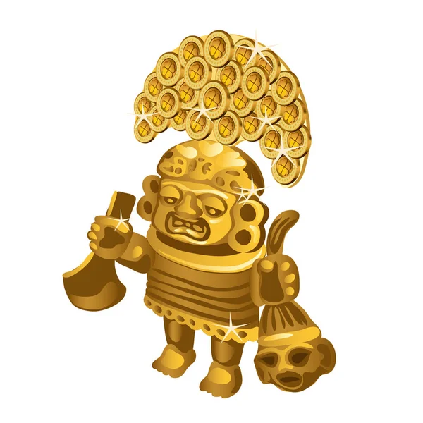 Figurinha ritual indígena inca de ouro, um símbolo de sacrifício é isolado em um fundo branco. Ilustração vetorial . —  Vetores de Stock