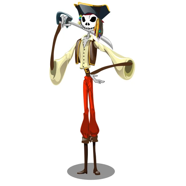 黒コックド ハット白い背景で隔離の海賊の骨格。海賊の亡霊。ベクトル図のクローズ アップ画像. — ストックベクタ